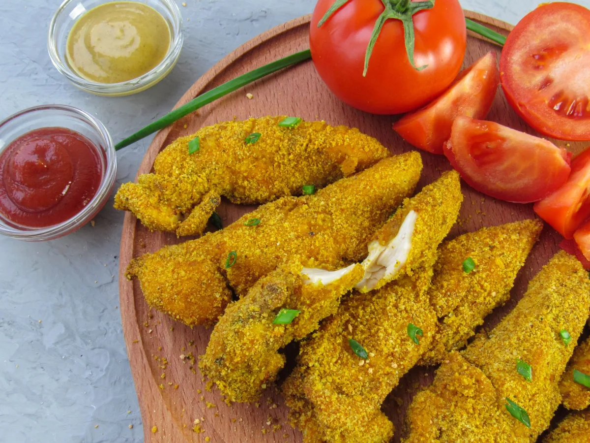 frozen breaded chicken tenders on plate